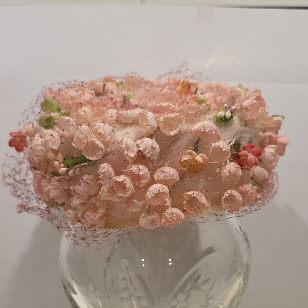 Vintage Pink Flower With Netting Womens Hat By Valerie Modes
